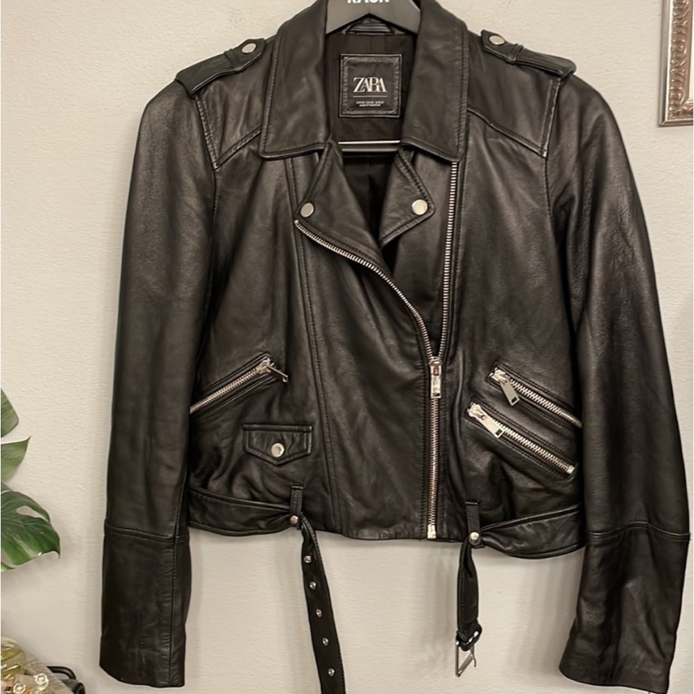 Zara Genuine Sheep Leather Biker Jacket 5479/001 size XL